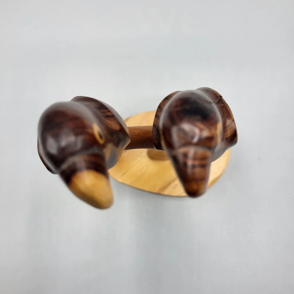 Hand Carved Wood Parrot Sculpture Figurine Pair on Branch Shelf Decor 6.25